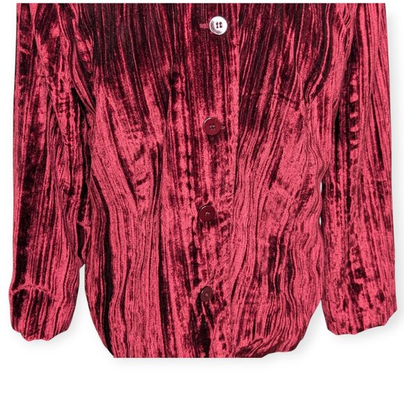Briggs New York Petite Ribbed Velvet Button-Up Jacket in Rich Red Size Petite L - Picture 3 of 16